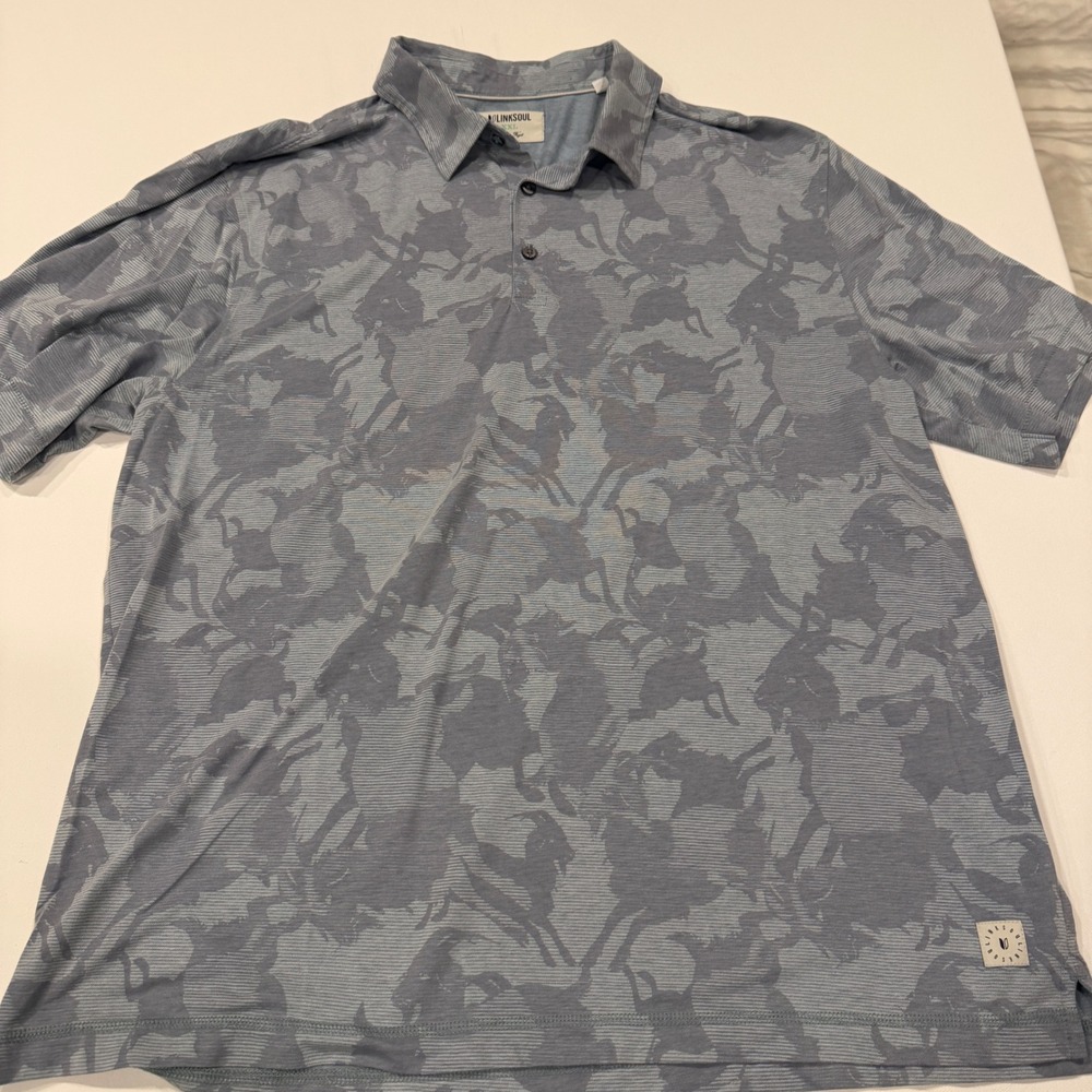 Linksoul Mens XXL Gray Camo Floral Polo Golfcore Preppy Coastal Grandpa Style
